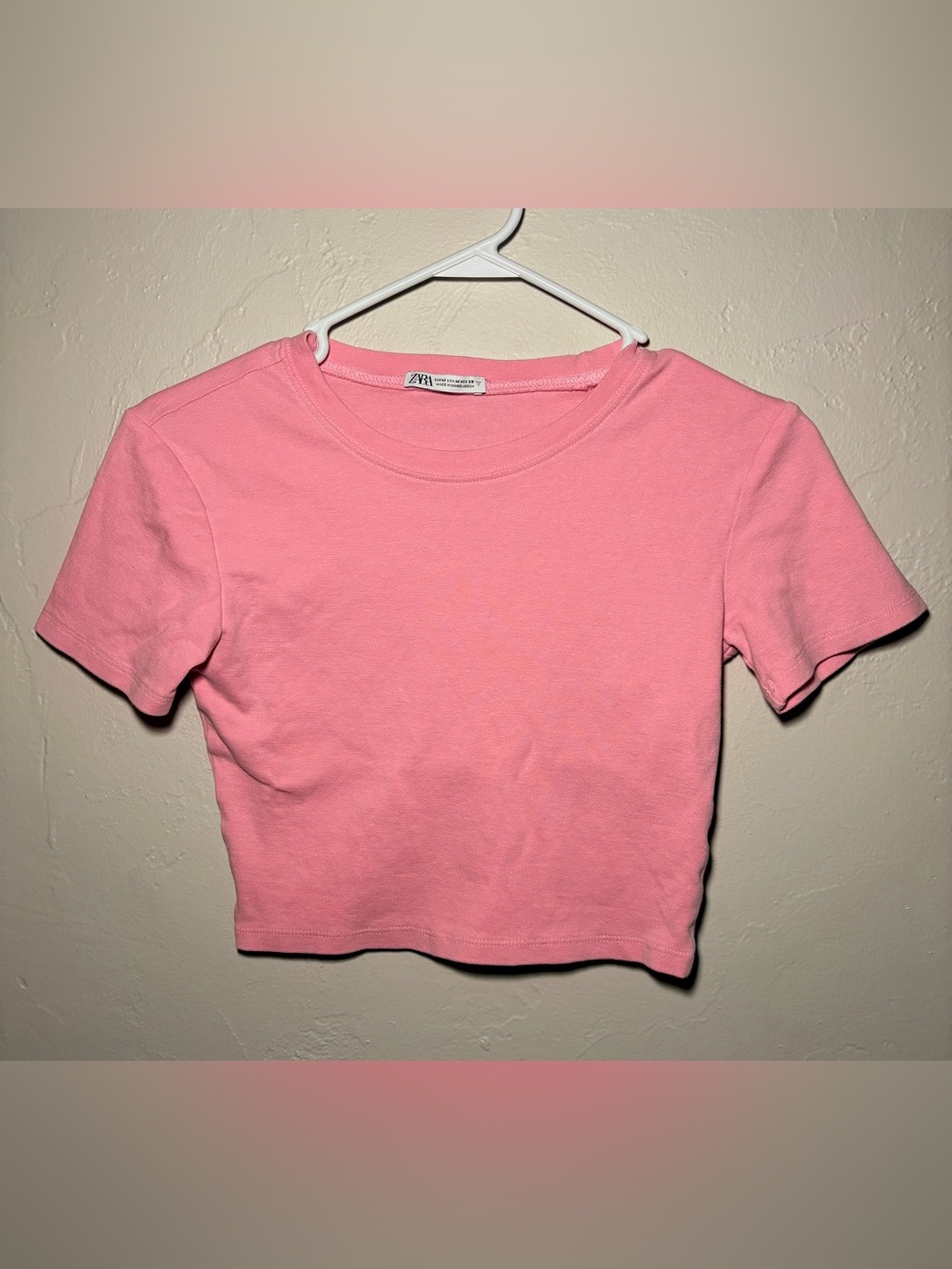 Zara Pink Cropped Baby Tee Short Sleeve Crop Top Size M Y2K Plain T Shirt Womens